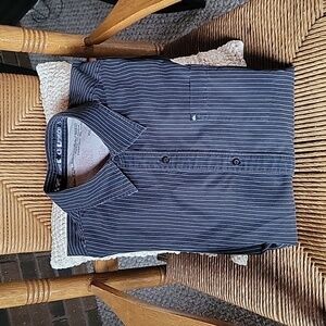 Quicksilver , black/gray striped, shirt sleeve button-down shirt, size XXL
